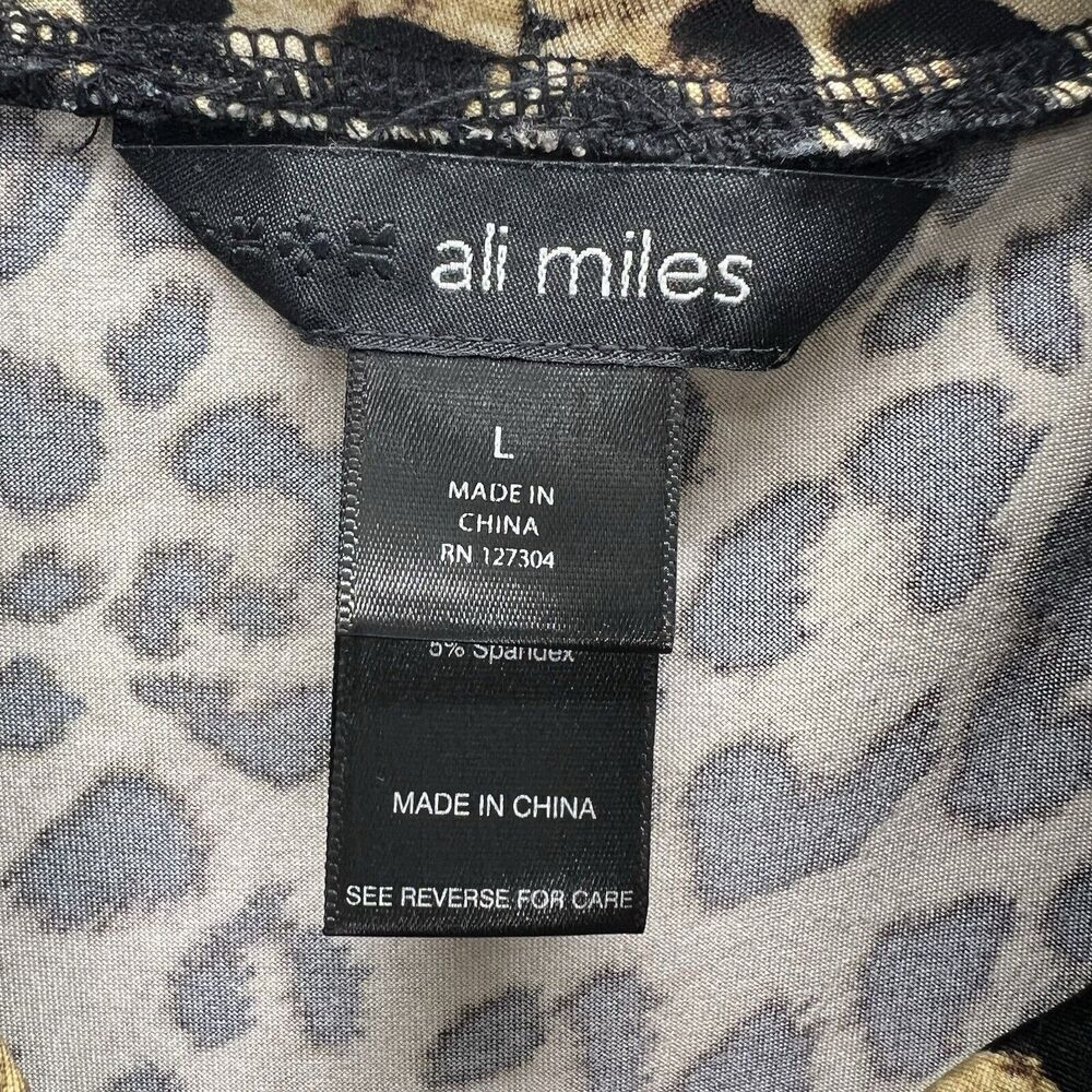 Ali Miles Tunic Women L Black & Leopard Print Long Sleeve Cowl Neck Stretch - Picture 5 of 12